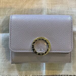 Bulgari Lilac Leather Compact Wallet with Gold Logo Ring
